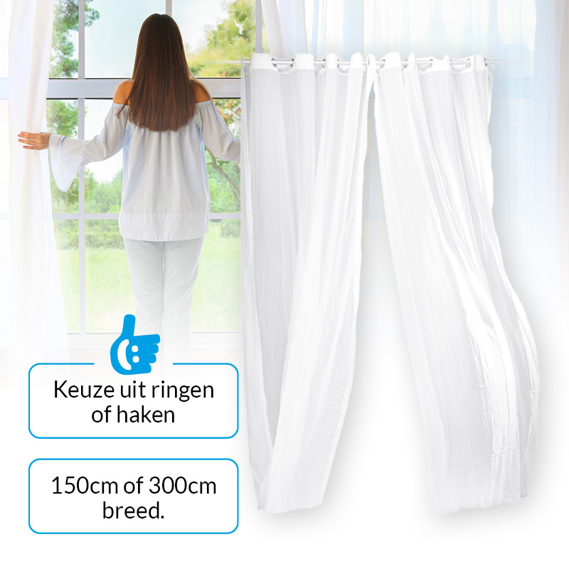 Luxe lichtdoorlatende witte vitrage gordijnen - 150x250cm - Ringen