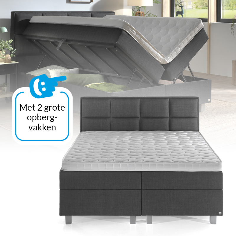 Grande Opbergboxspring inclusief matras & topdekmatras - Antraciet