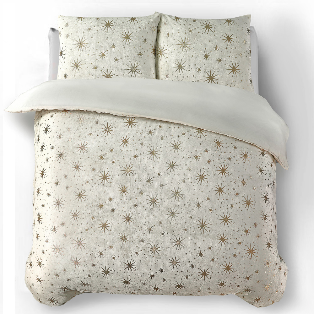 Glamour Foil Flanel Dekbedovertrek - Stars - Crème - 140x220 cm