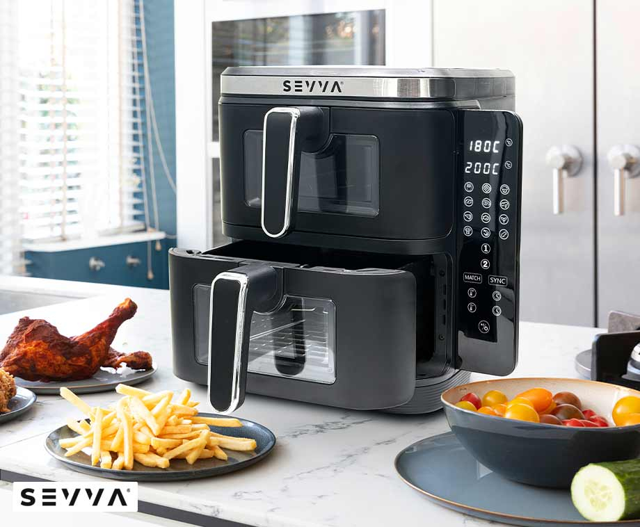 SEVVA® Double Stack Airfryer XXL - 2 Ruimtebesparende Kookvakken Van 5,5L! ...